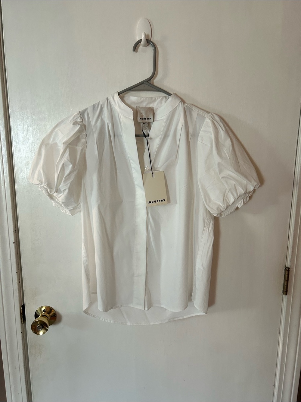 INDUSTRY White Puff-Sleeve Poplin Blouse